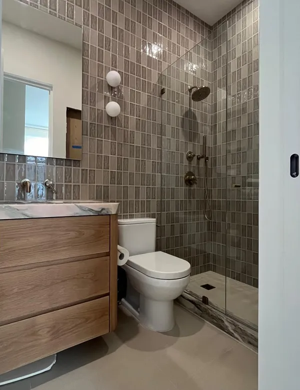 Modern bathroom renovation with sleek fixtures and minimalist design